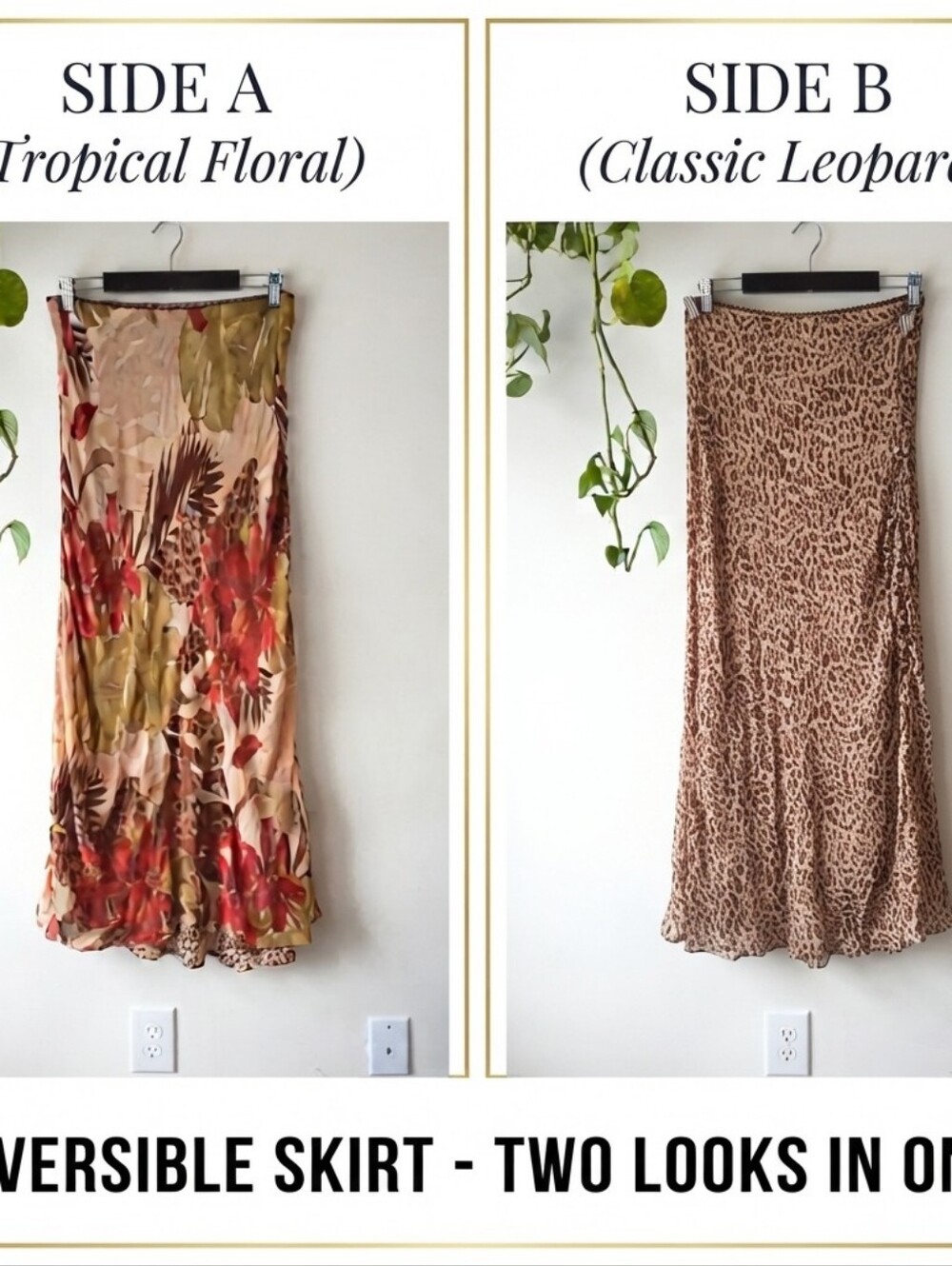 Lola P. Vintage Reversible Maxi Skirt Tropical Floral & Leopard Print Size L